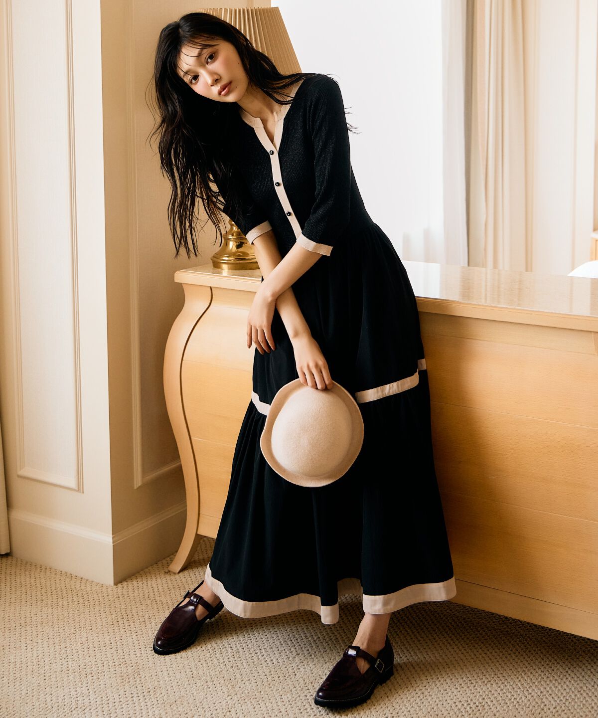 アンドクチュール「ラメ入り配色カーデ風ドッキングワンピース」|ワンピース|