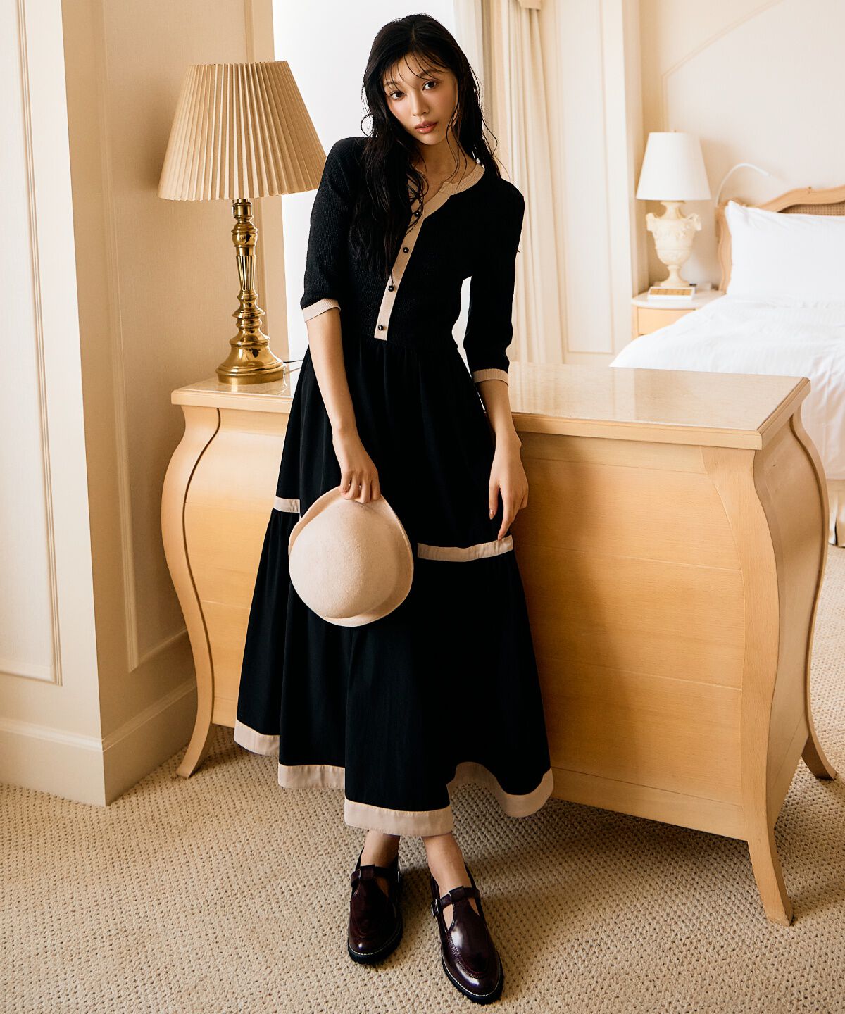 アンドクチュール「ラメ入り配色カーデ風ドッキングワンピース」|ワンピース|