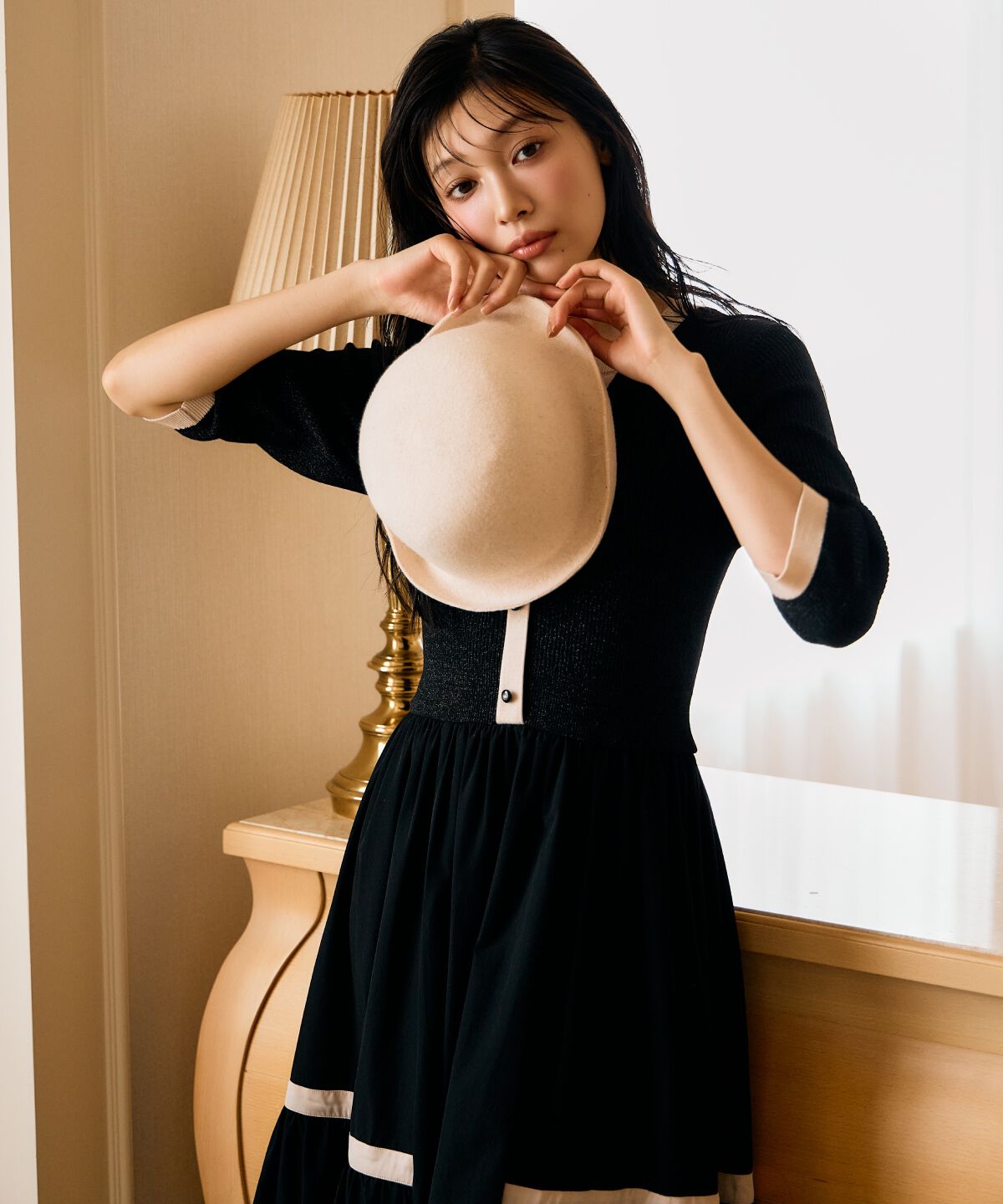 アンドクチュール「ラメ入り配色カーデ風ドッキングワンピース」|ワンピース|