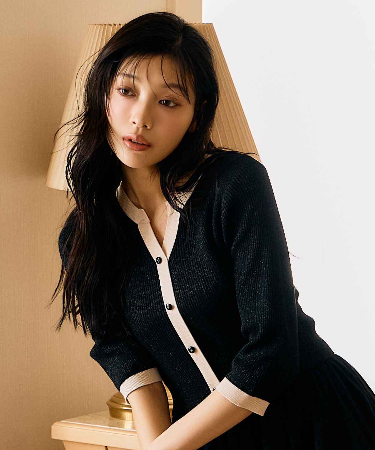 アンドクチュール「ラメ入り配色カーデ風ドッキングワンピース」|ワンピース|