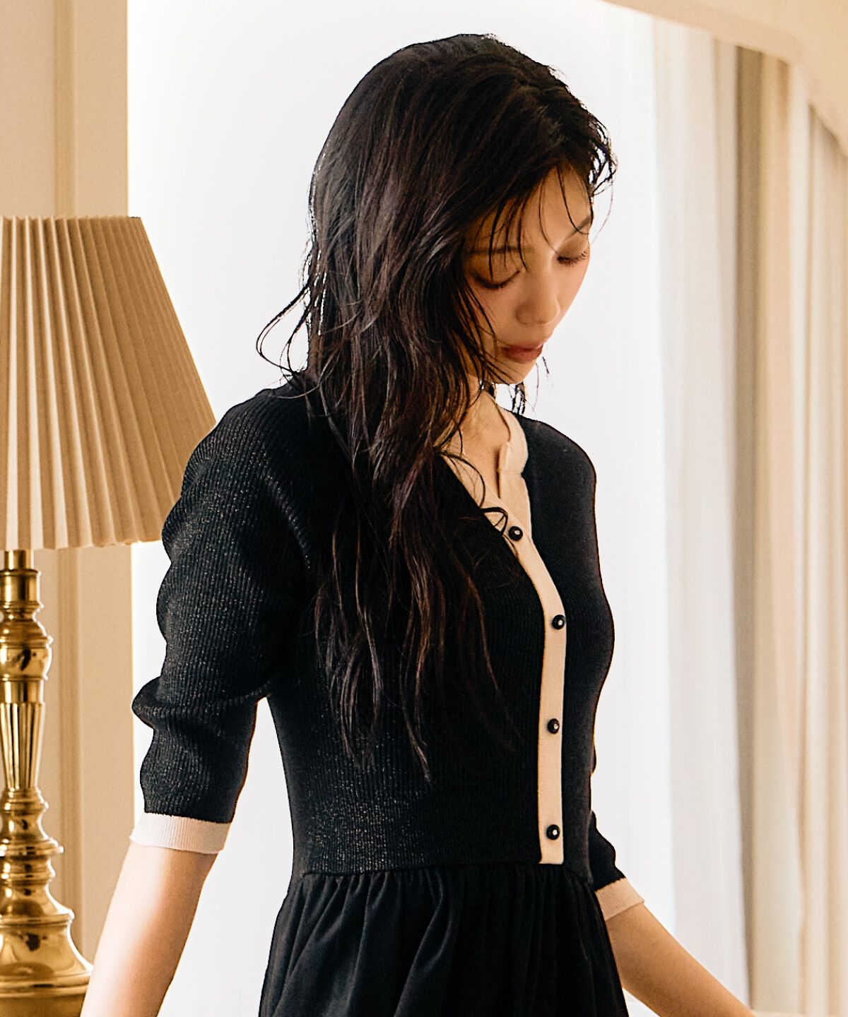 アンドクチュール「ラメ入り配色カーデ風ドッキングワンピース」|ワンピース|