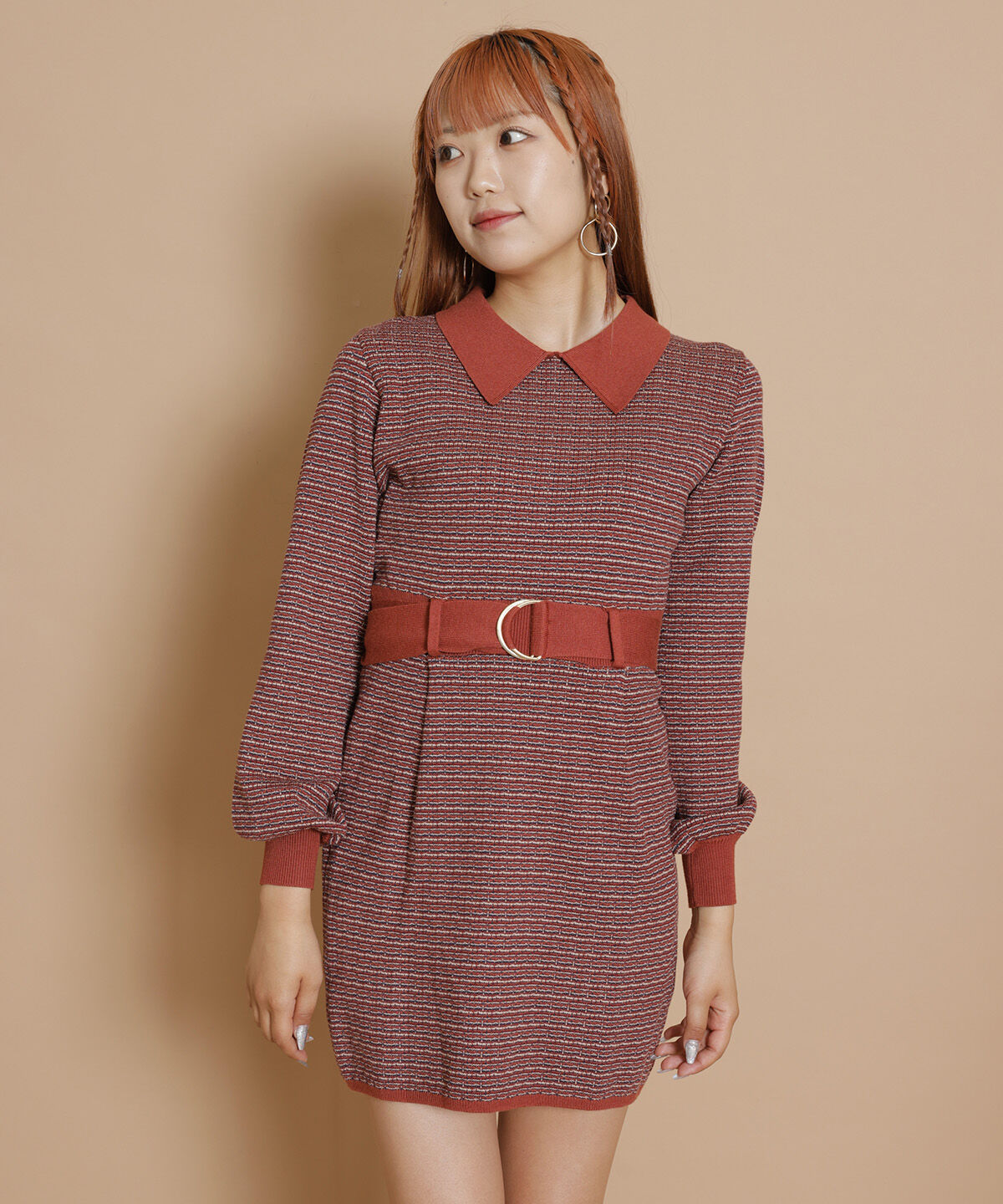 REDYAZEL「襟付きジャガードニットミニワンピース」|ワンピース|