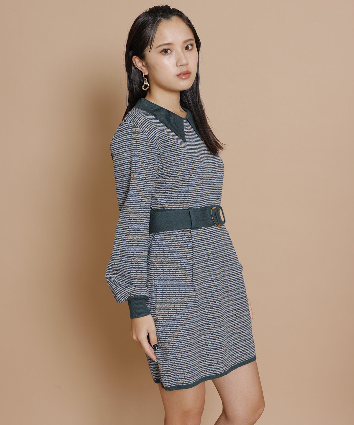 REDYAZEL「襟付きジャガードニットミニワンピース」|ワンピース|