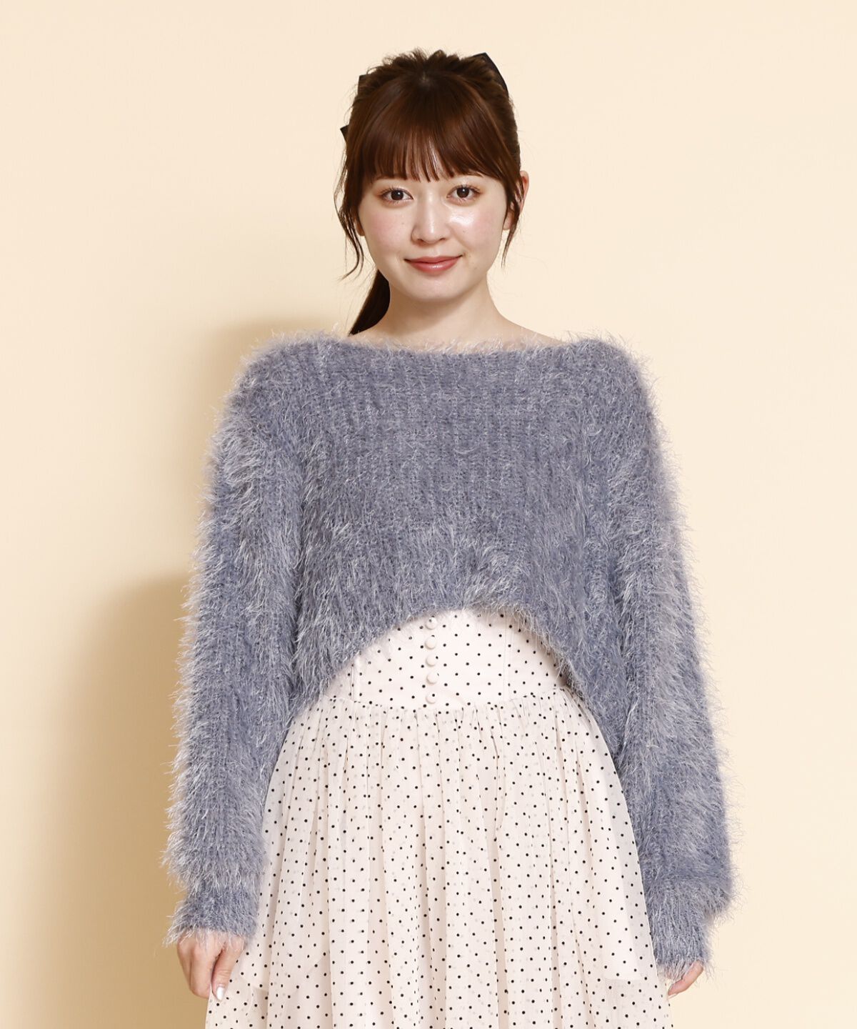 REDYAZEL「クロップドシャギーニットトップス」|ニット・セーター|ブルー