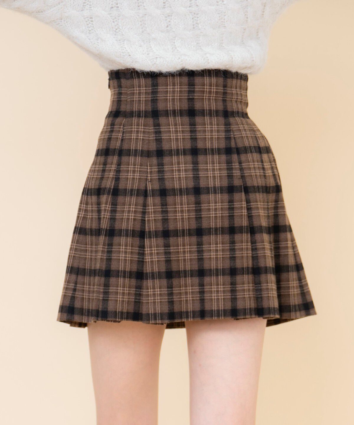 REDYAZEL「ハイウエストチェックミニスカート」|フレア|
