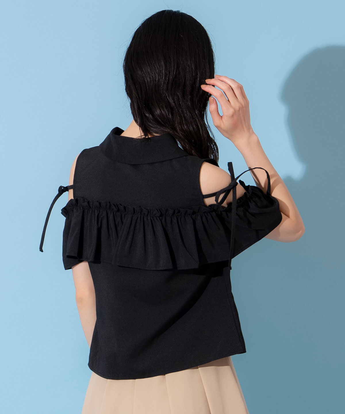 REDYAZEL「フリルビジューオープンショルダーブラウス」|シャツ・ブラウス|