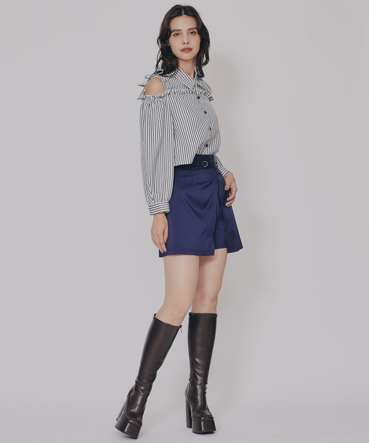 REDYAZEL「ストライプフリルオフショルブラウス」|シャツ・ブラウス|