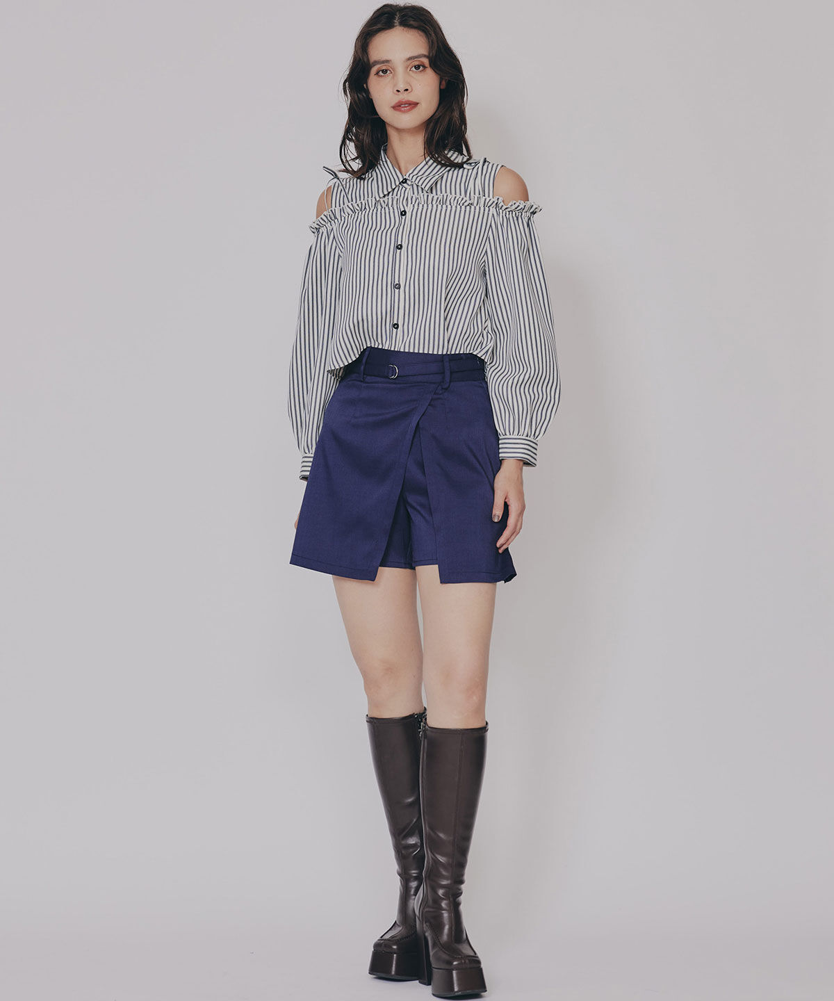 REDYAZEL「ストライプフリルオフショルブラウス」|シャツ・ブラウス|