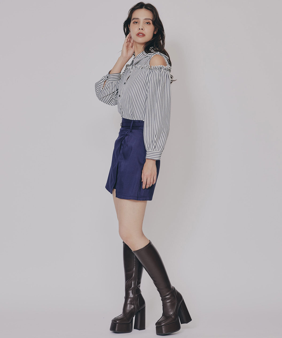 REDYAZEL「ストライプフリルオフショルブラウス」|シャツ・ブラウス|