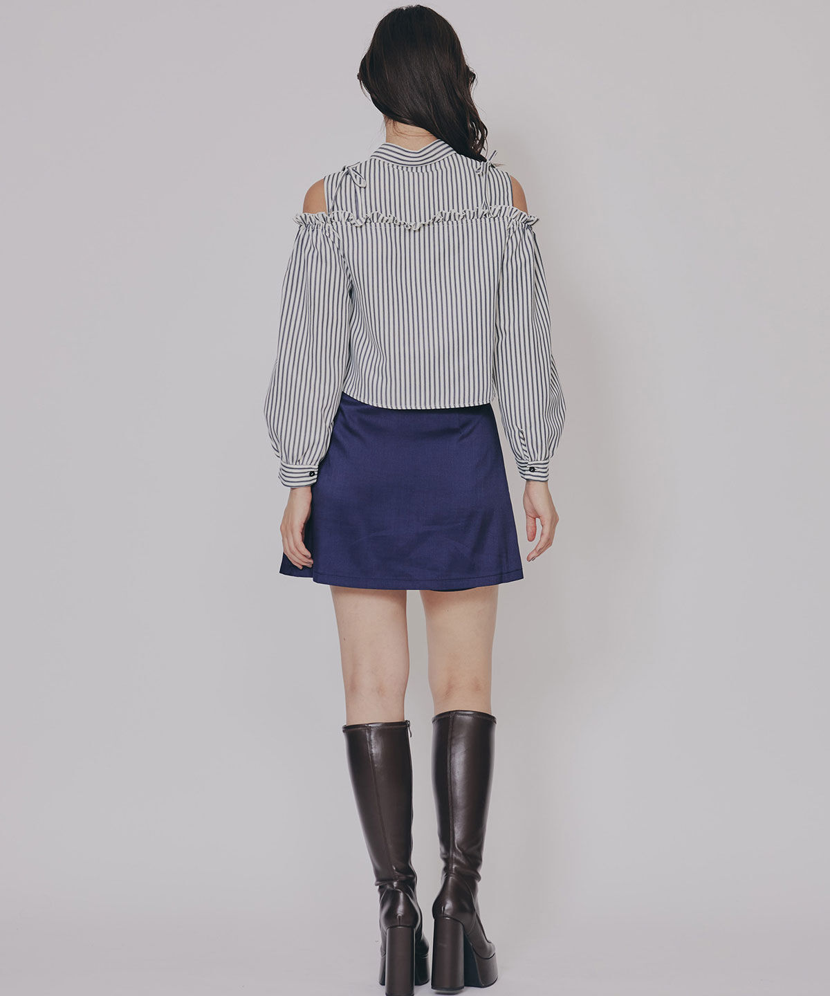 REDYAZEL「ストライプフリルオフショルブラウス」|シャツ・ブラウス|