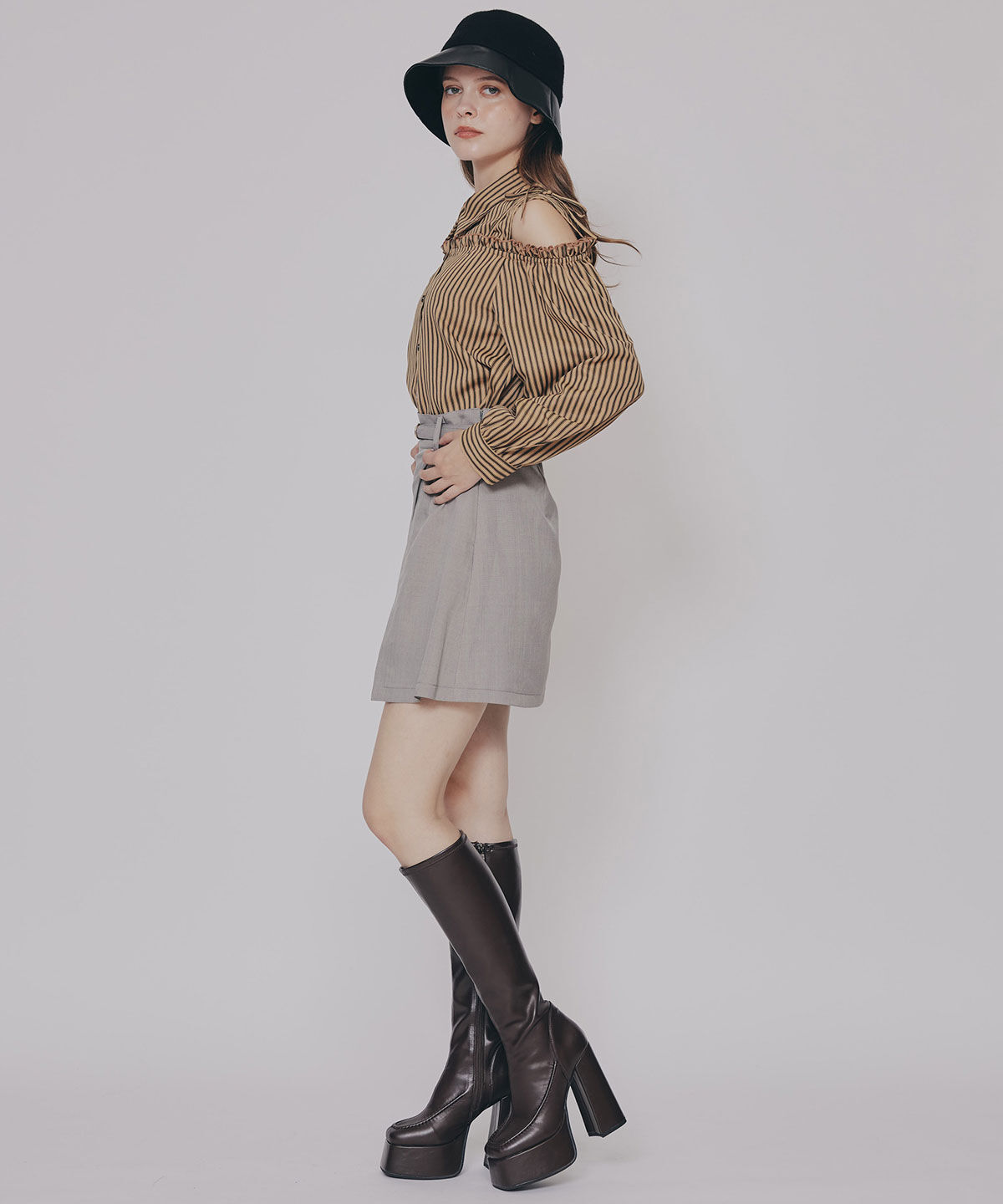 REDYAZEL「ストライプフリルオフショルブラウス」|シャツ・ブラウス|