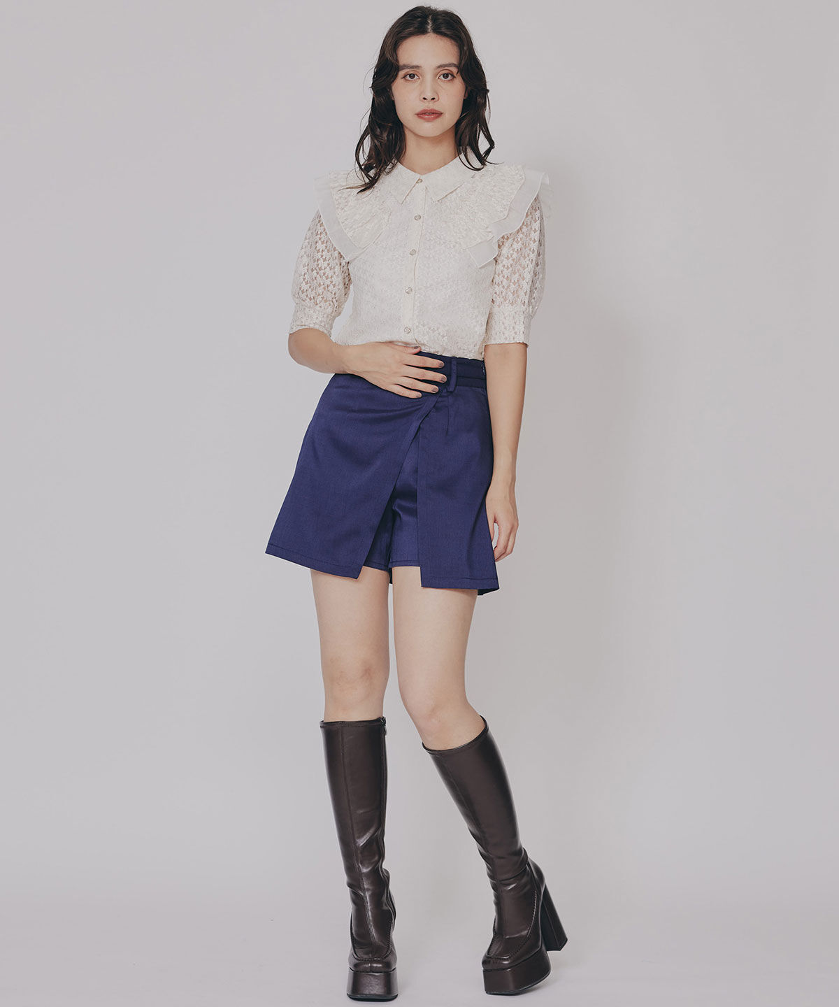 REDYAZEL「ラメレースフリルハーフスリーブブラウス」|シャツ・ブラウス|