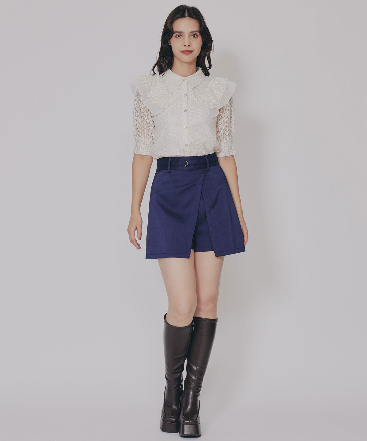 REDYAZEL「ラメレースフリルハーフスリーブブラウス」|シャツ・ブラウス|