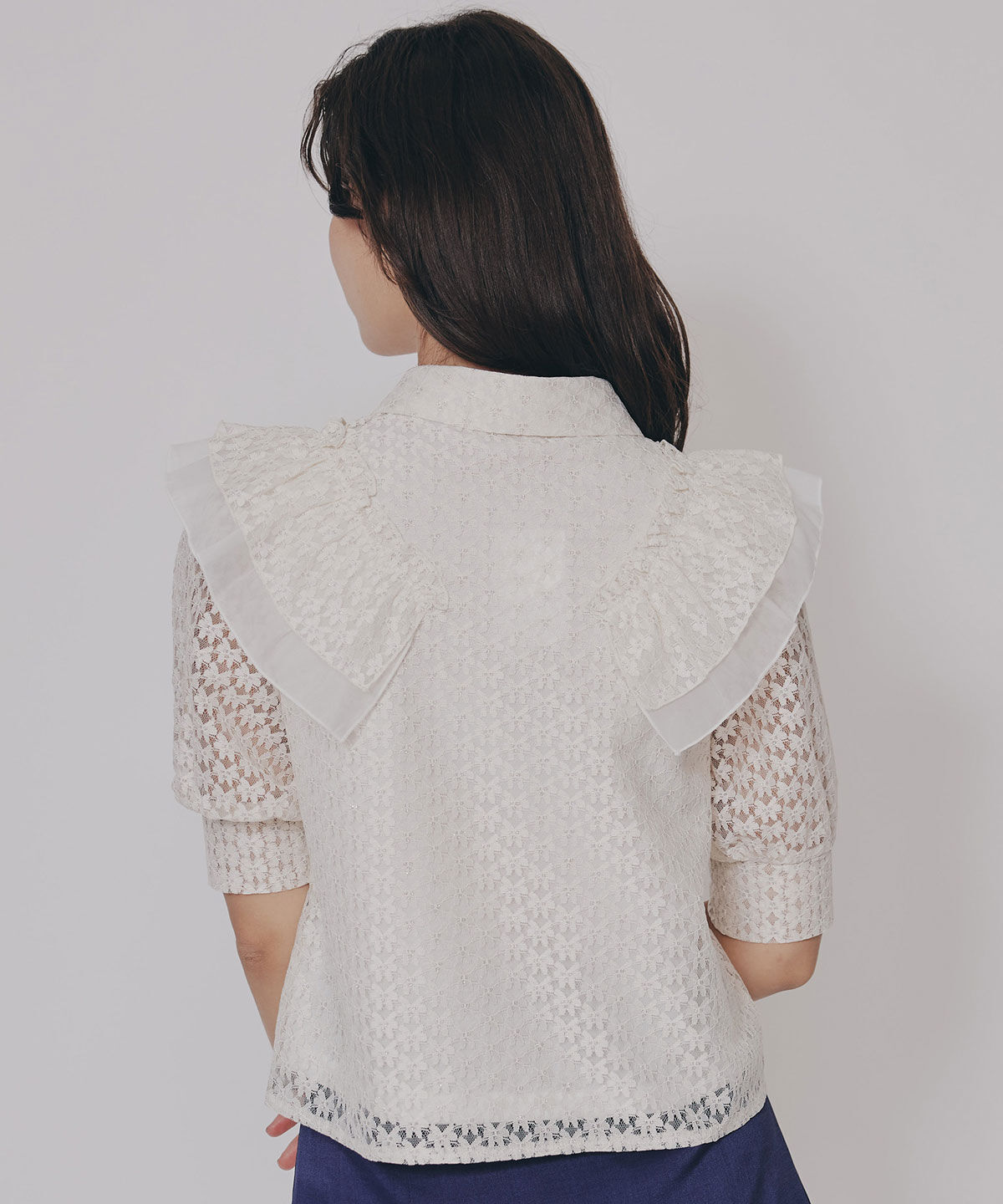 REDYAZEL「ラメレースフリルハーフスリーブブラウス」|シャツ・ブラウス|