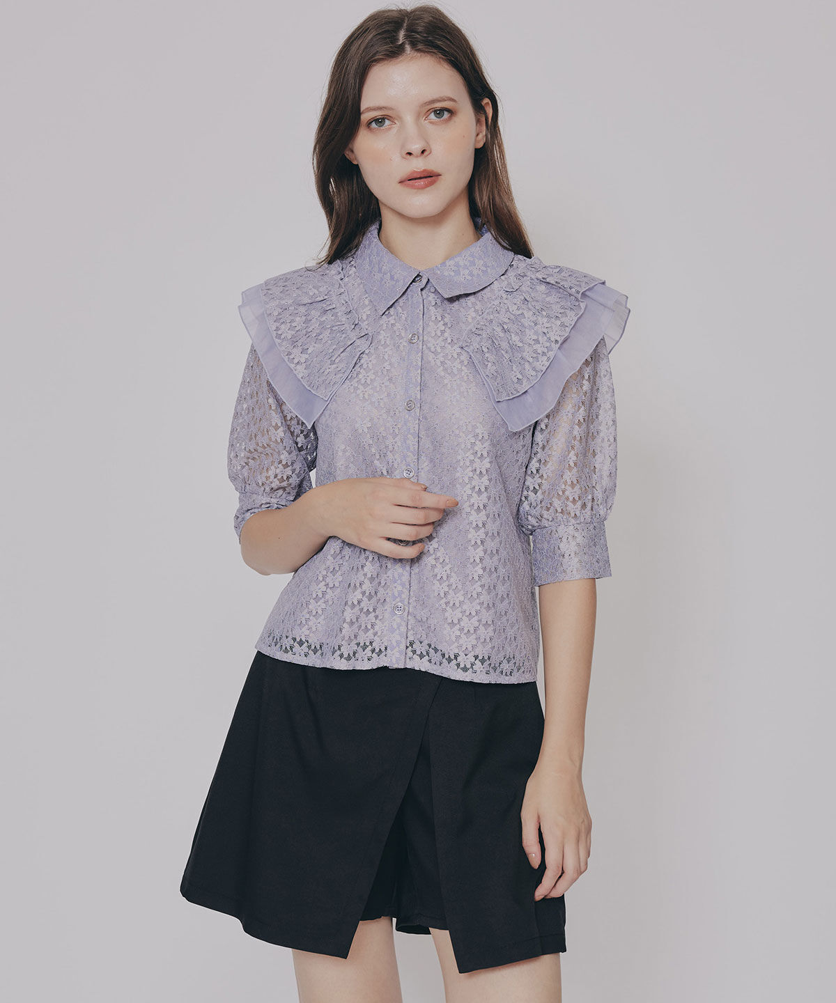 REDYAZEL「ラメレースフリルハーフスリーブブラウス」|シャツ・ブラウス|