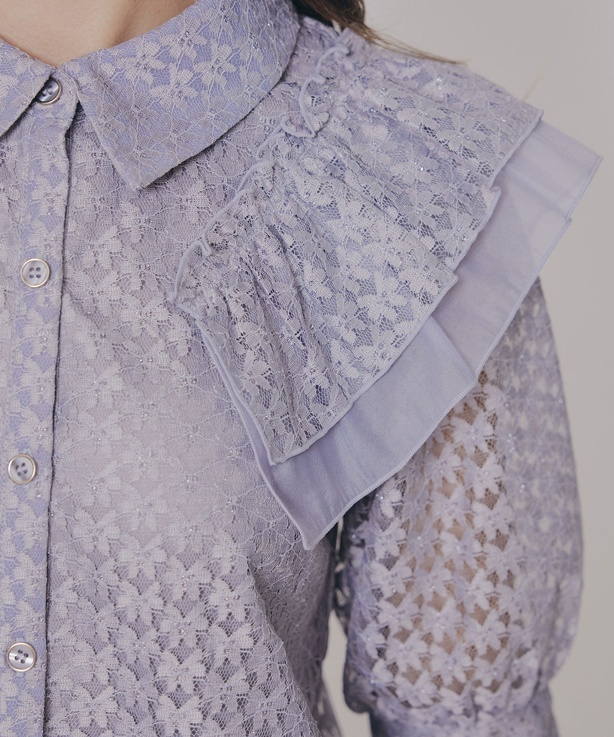 REDYAZEL「ラメレースフリルハーフスリーブブラウス」|シャツ・ブラウス|