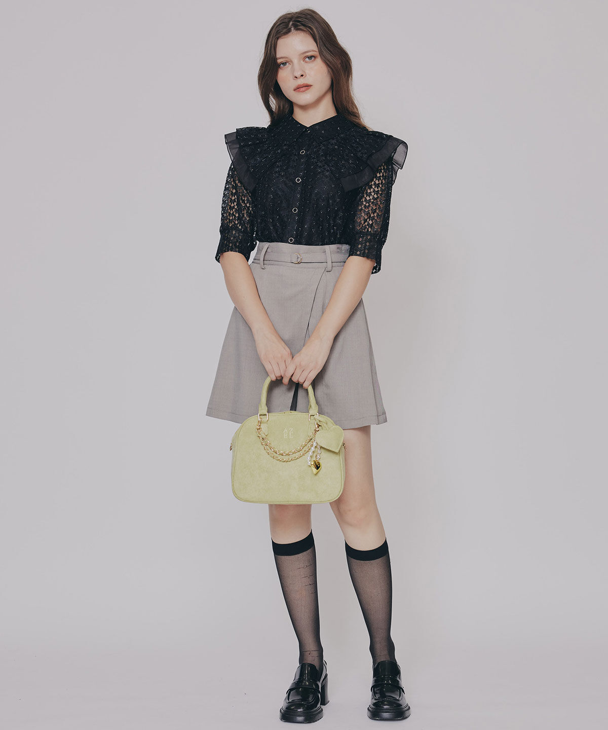 REDYAZEL「ラメレースフリルハーフスリーブブラウス」|シャツ・ブラウス|