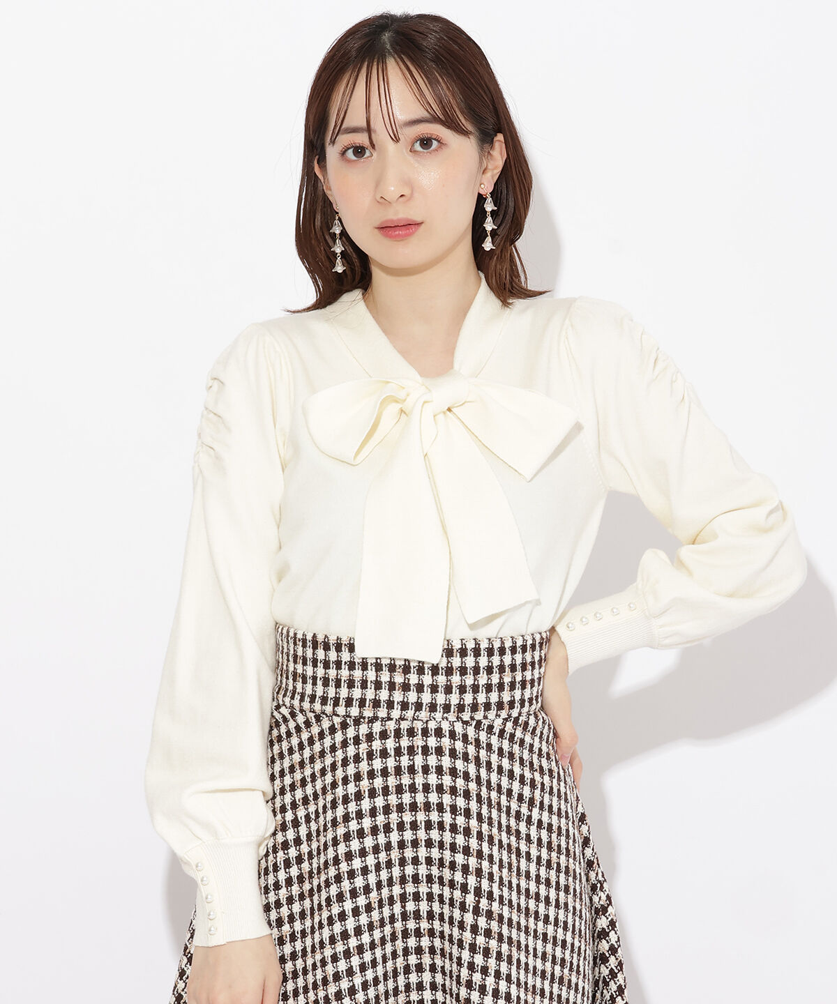 WILLSELECTION「ギャザー袖ボウタイプルオーバー」|ニット・セーター|