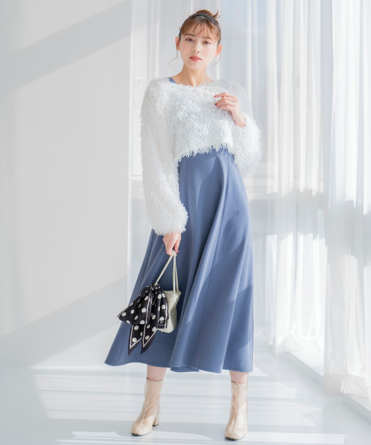 WILLSELECTION「リボンヤーンシャギーニット&times;ワンピース」|ワンピース|オフ