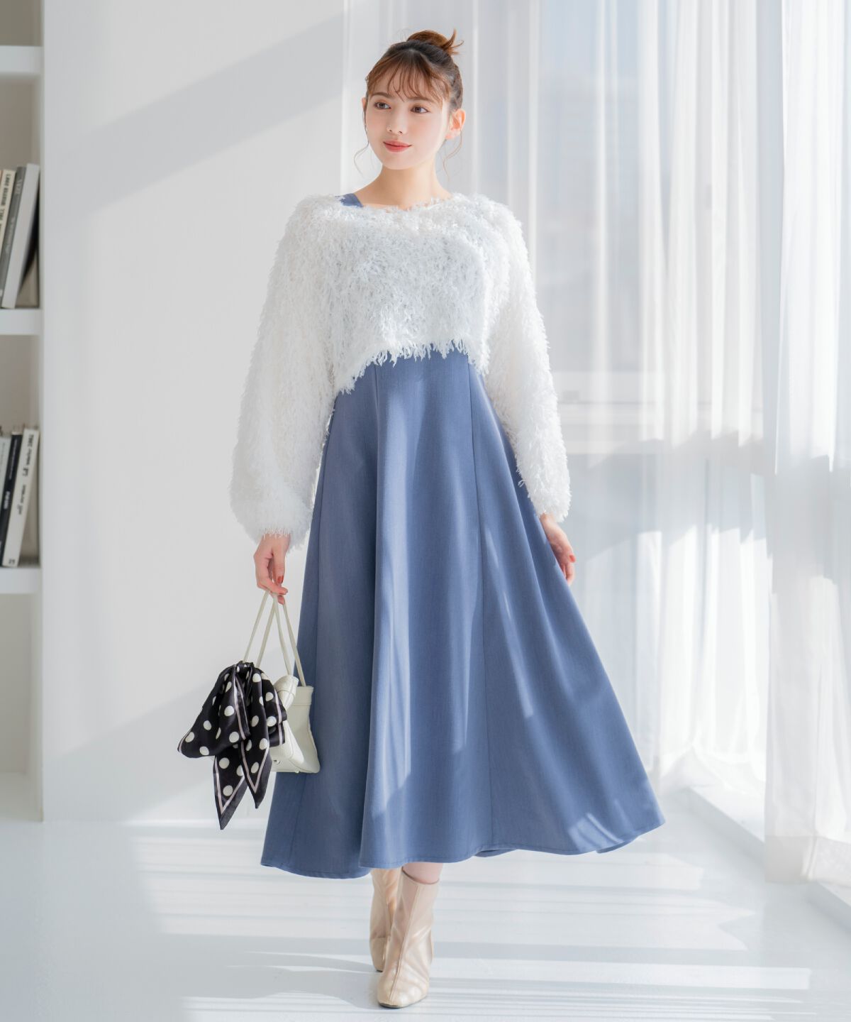 WILLSELECTION「リボンヤーンシャギーニット&times;ワンピース」|ワンピース|