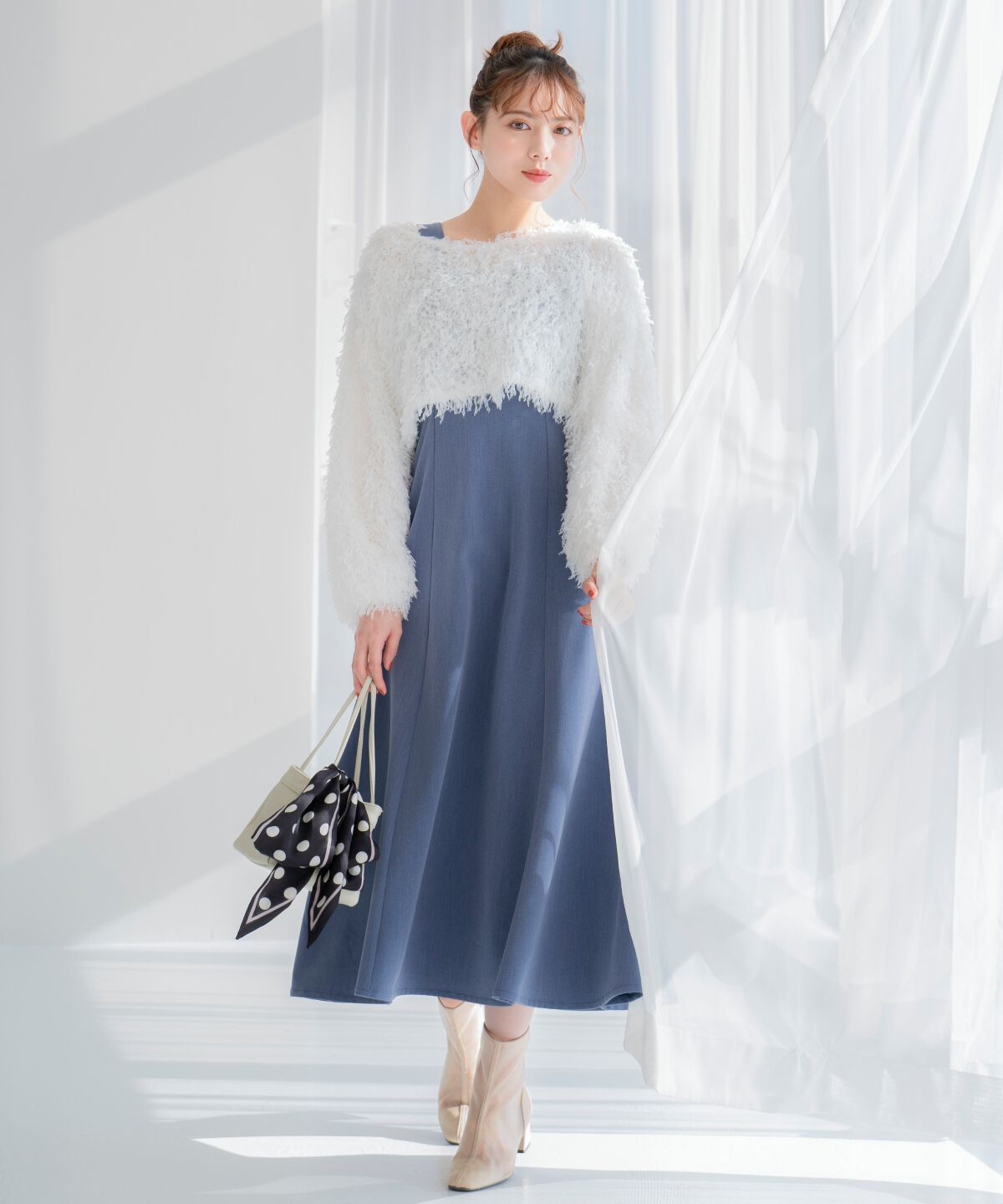 WILLSELECTION「リボンヤーンシャギーニット&times;ワンピース」|ワンピース|