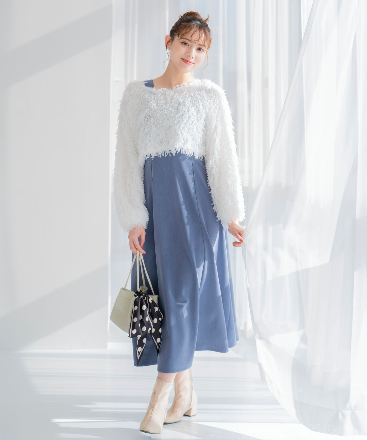 WILLSELECTION「リボンヤーンシャギーニット&times;ワンピース」|ワンピース|