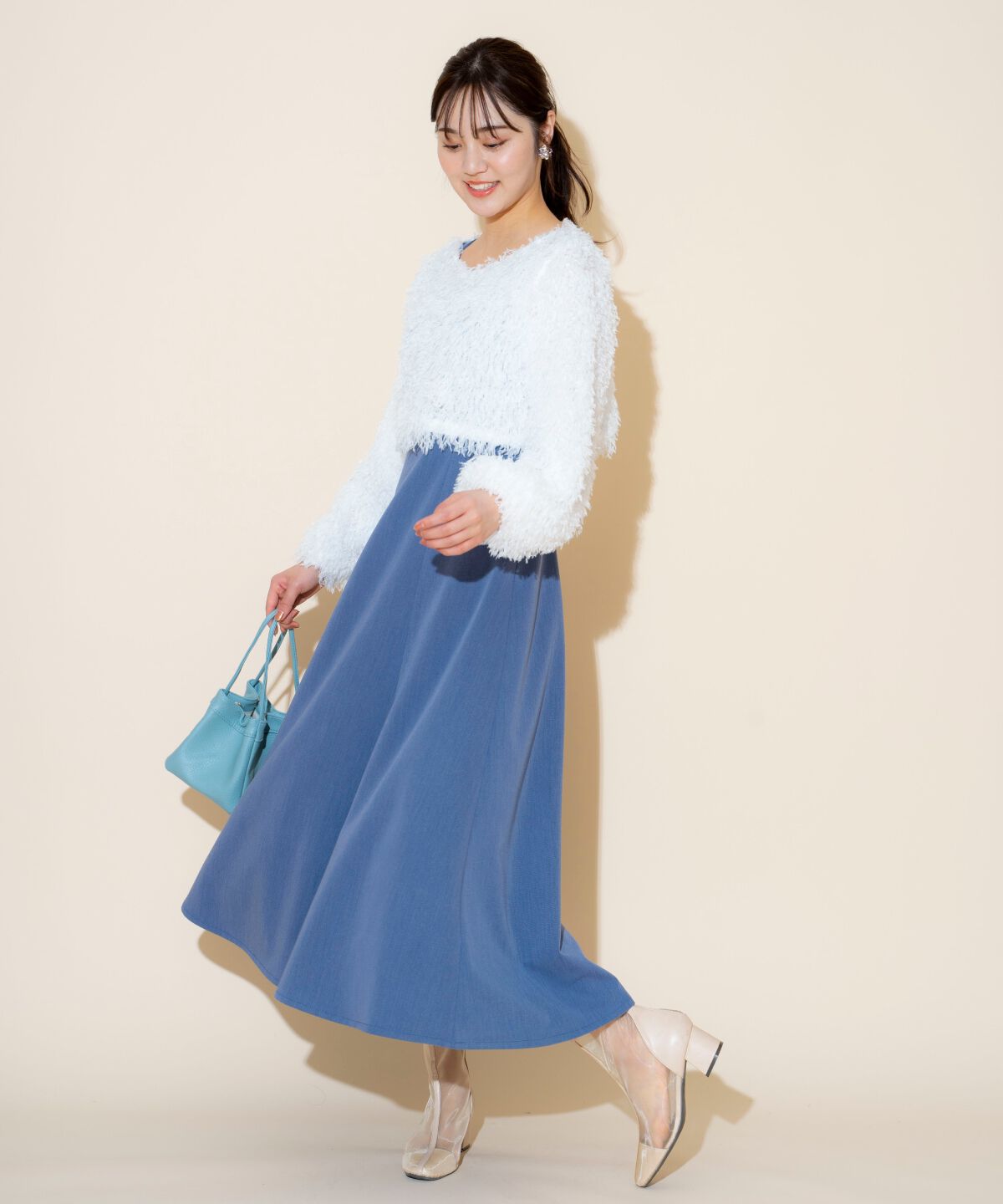 WILLSELECTION「リボンヤーンシャギーニット&times;ワンピース」|ワンピース|