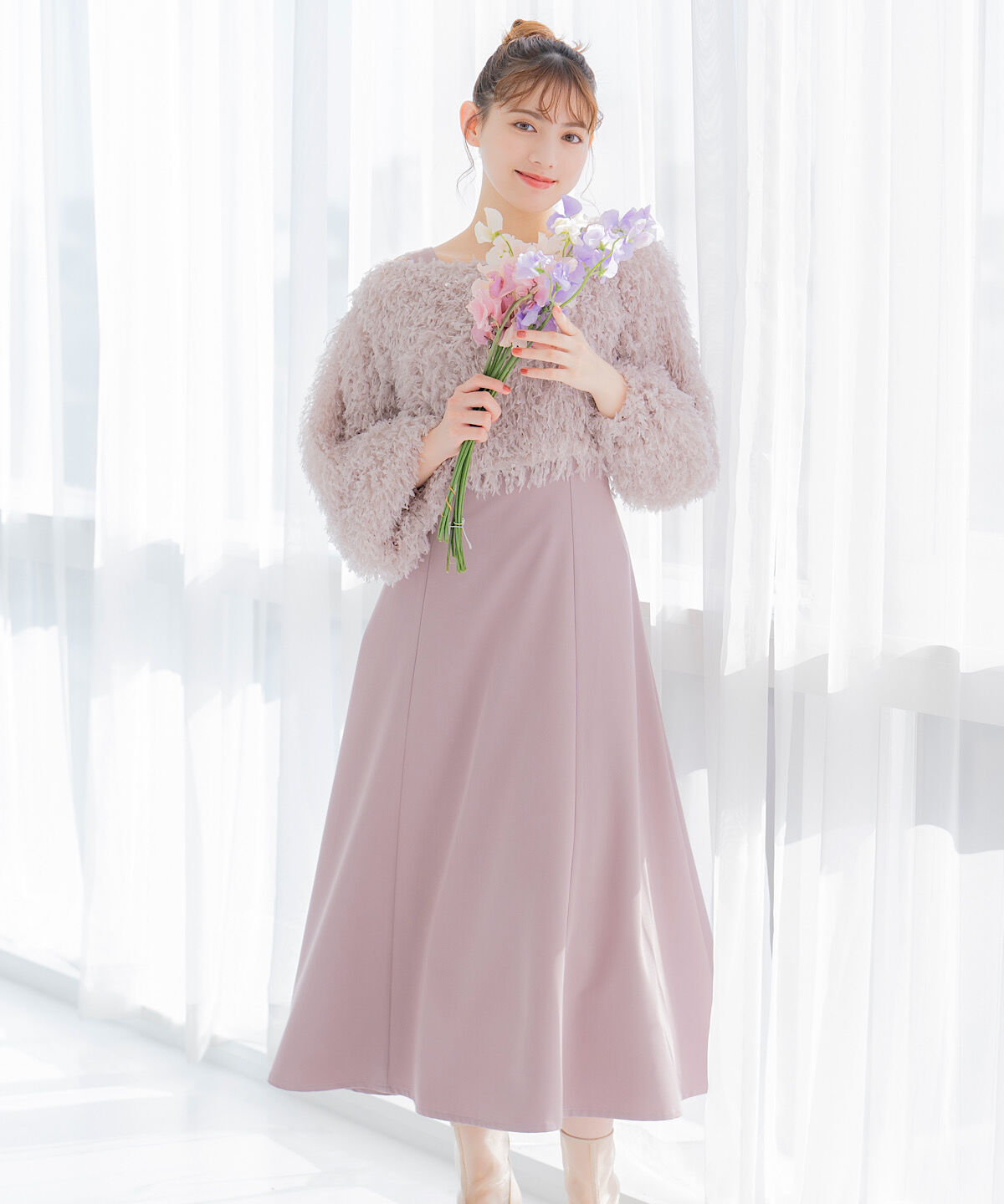 WILLSELECTION「リボンヤーンシャギーニット&times;ワンピース」|ワンピース|