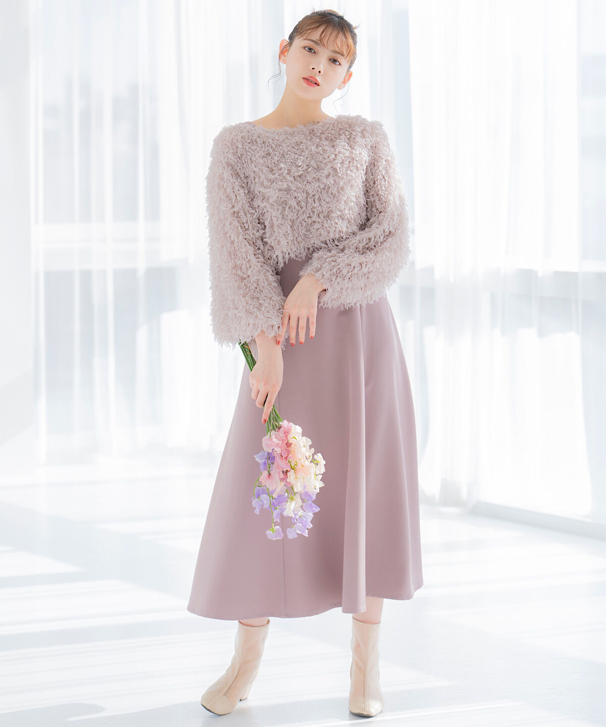 WILLSELECTION「リボンヤーンシャギーニット&times;ワンピース」|ワンピース|