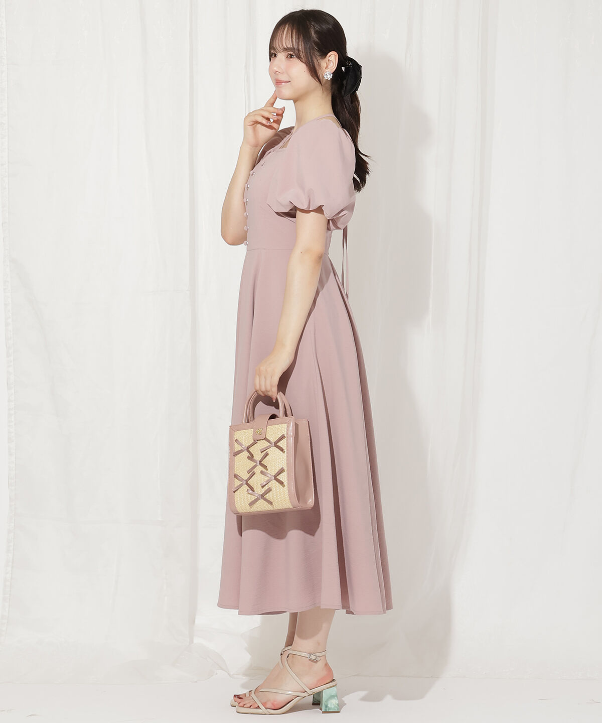 WILLSELECTION「クロスネックバルーンスリーブワンピース」|ワンピース|