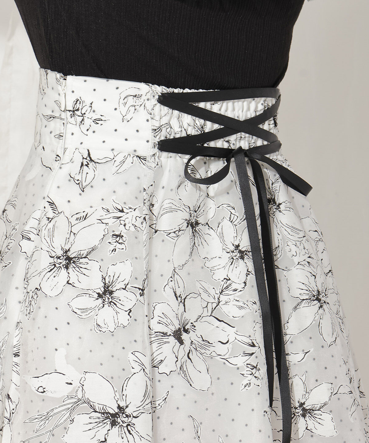 WILLSELECTION「ドットフラワー単色スカート」|フレア|