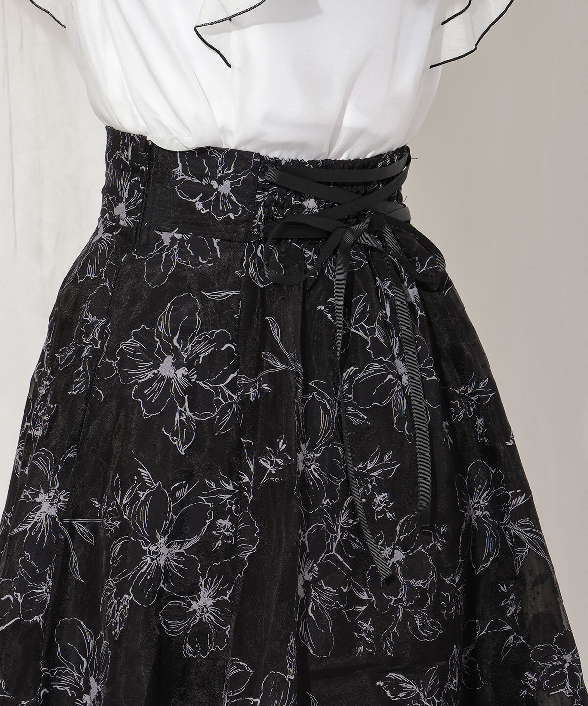 WILLSELECTION「ドットフラワー単色スカート」|フレア|