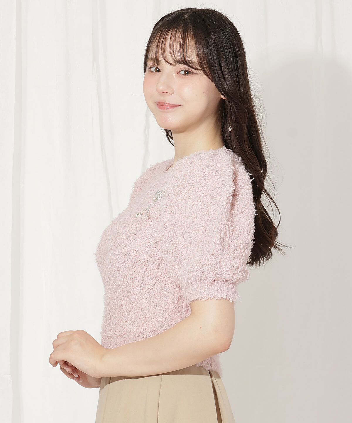 WILLSELECTION「リボンブローチ付きテディヤーンニット」|ニット・セーター|