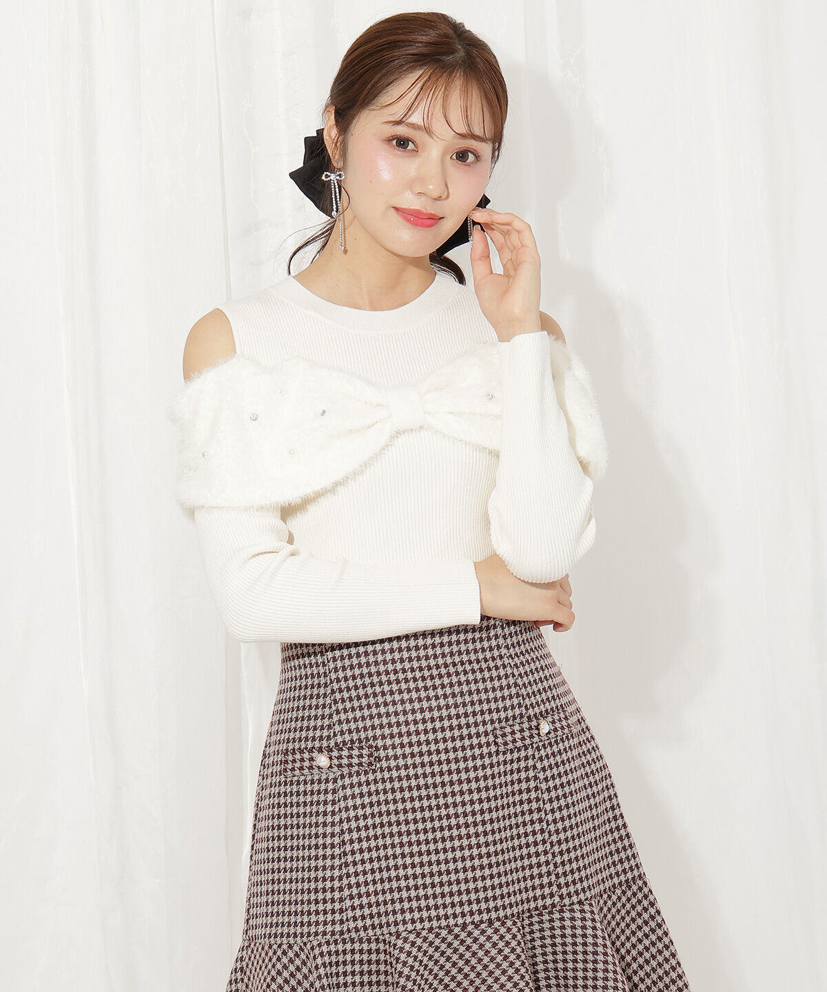 WILLSELECTION「シャギーリボンビジュートップス」|ニット・セーター|オフ