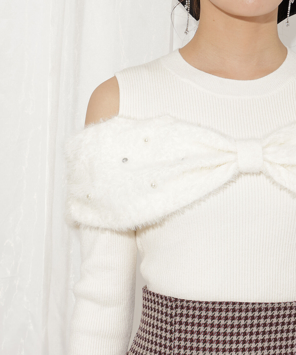 WILLSELECTION「シャギーリボンビジュートップス」|ニット・セーター|