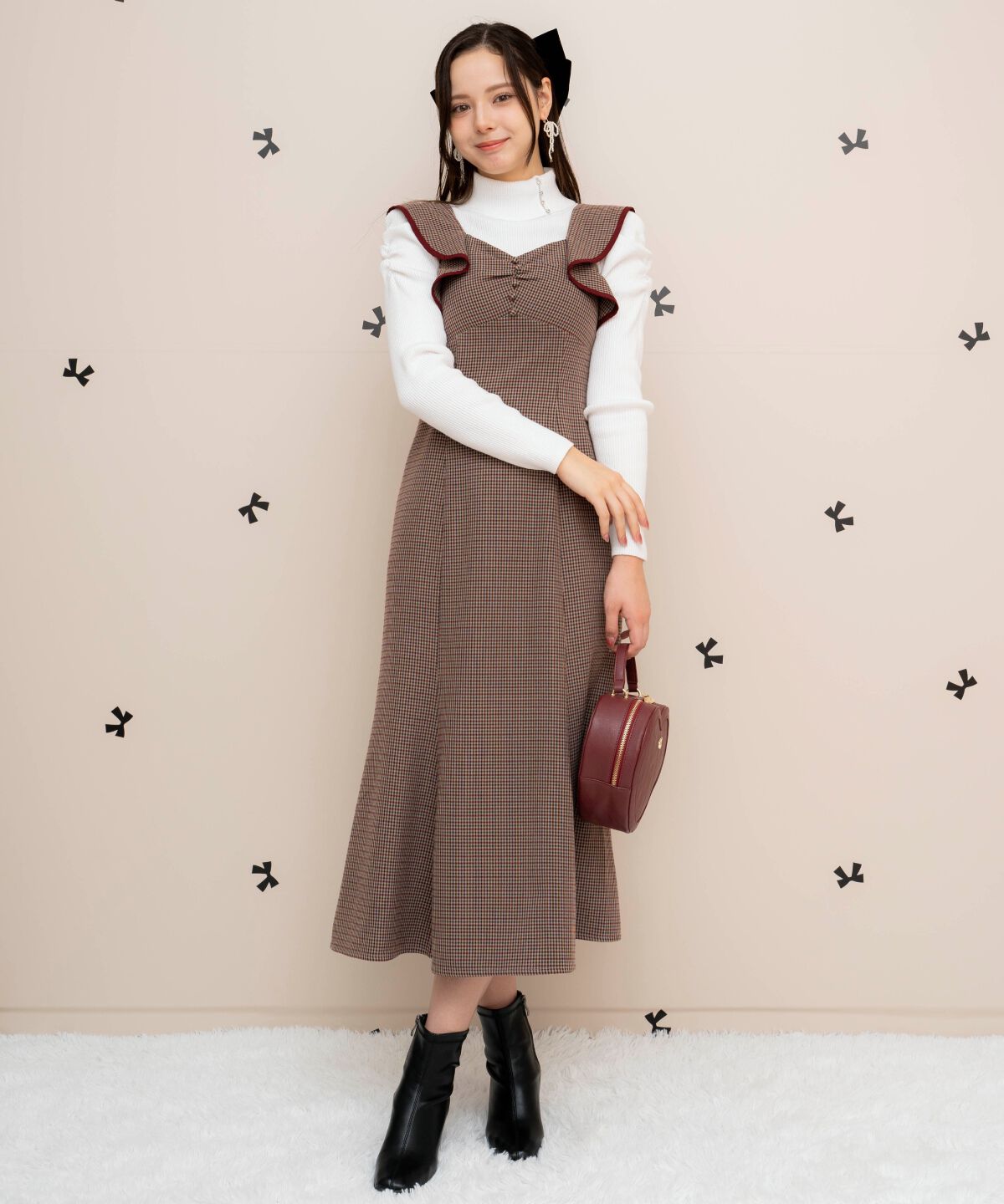 WILLSELECTION「パイピングフリルマーメイドジャンスカ」|ジャンパースカート|茶系チェック