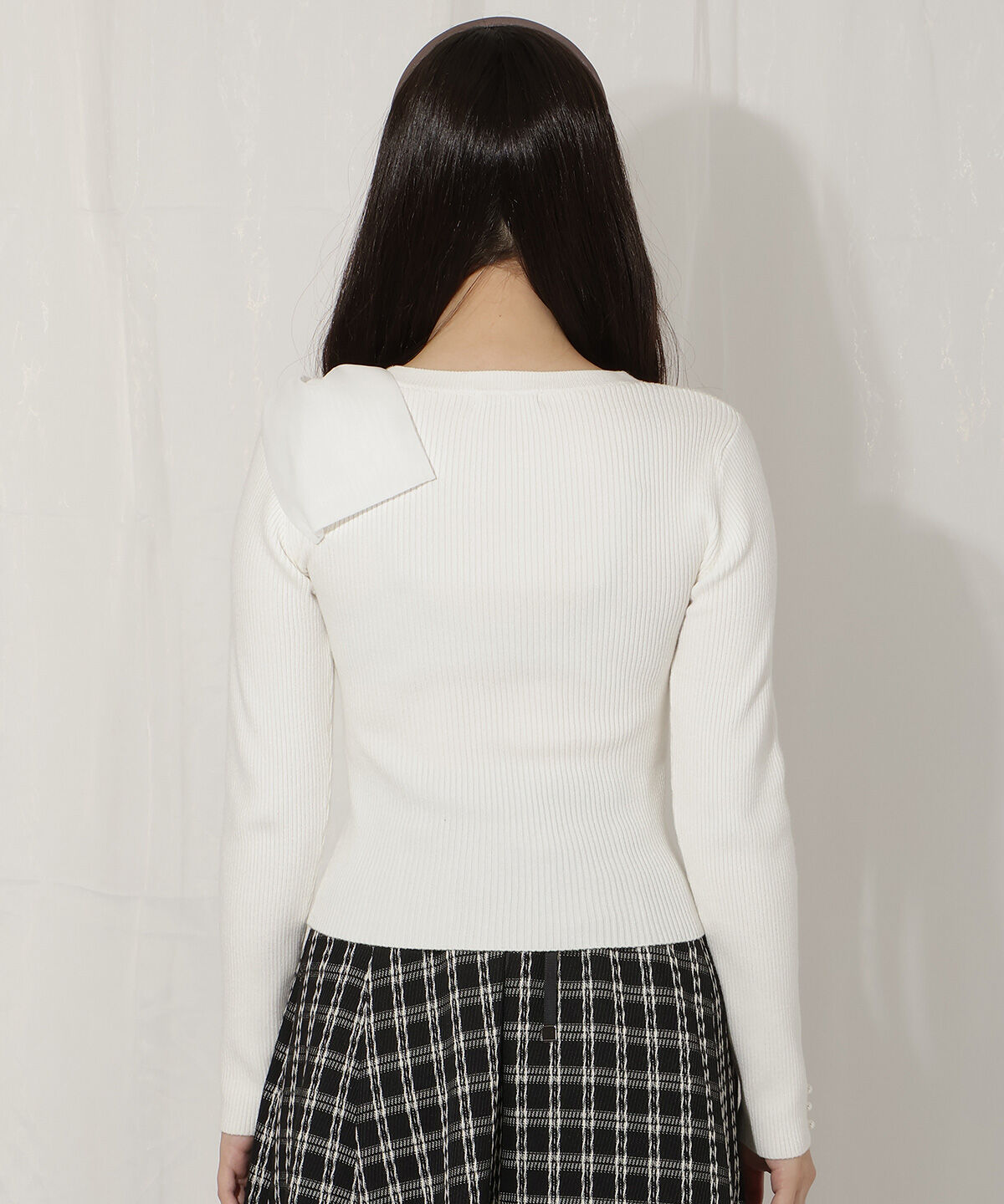 WILLSELECTION「ビジュー付きアシメリボンニット」|ニット・セーター|