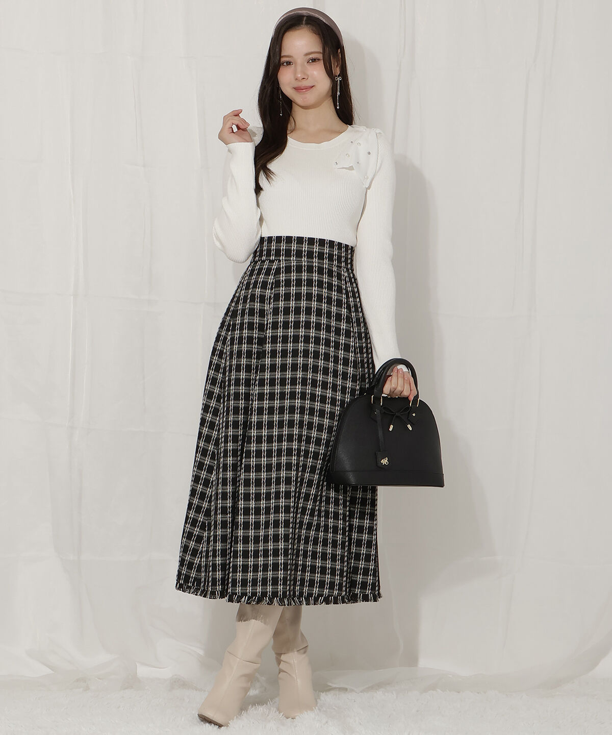 WILLSELECTION「ビジュー付きアシメリボンニット」|ニット・セーター|