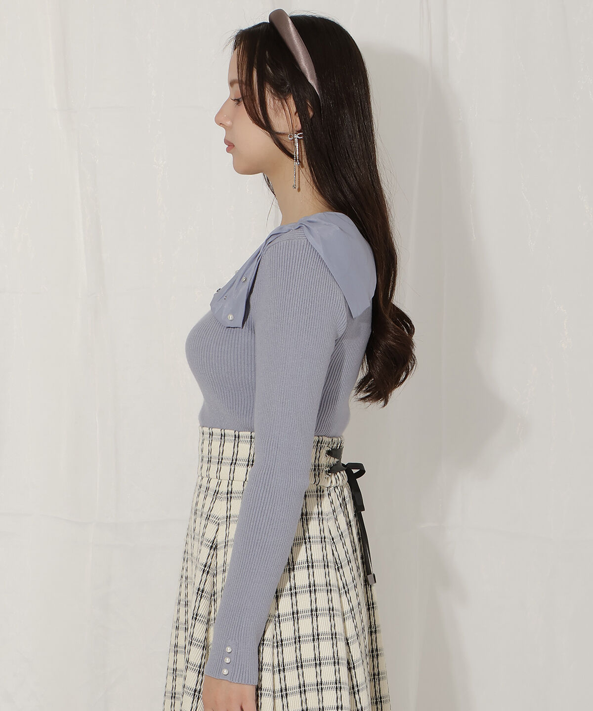 WILLSELECTION「ビジュー付きアシメリボンニット」|ニット・セーター|