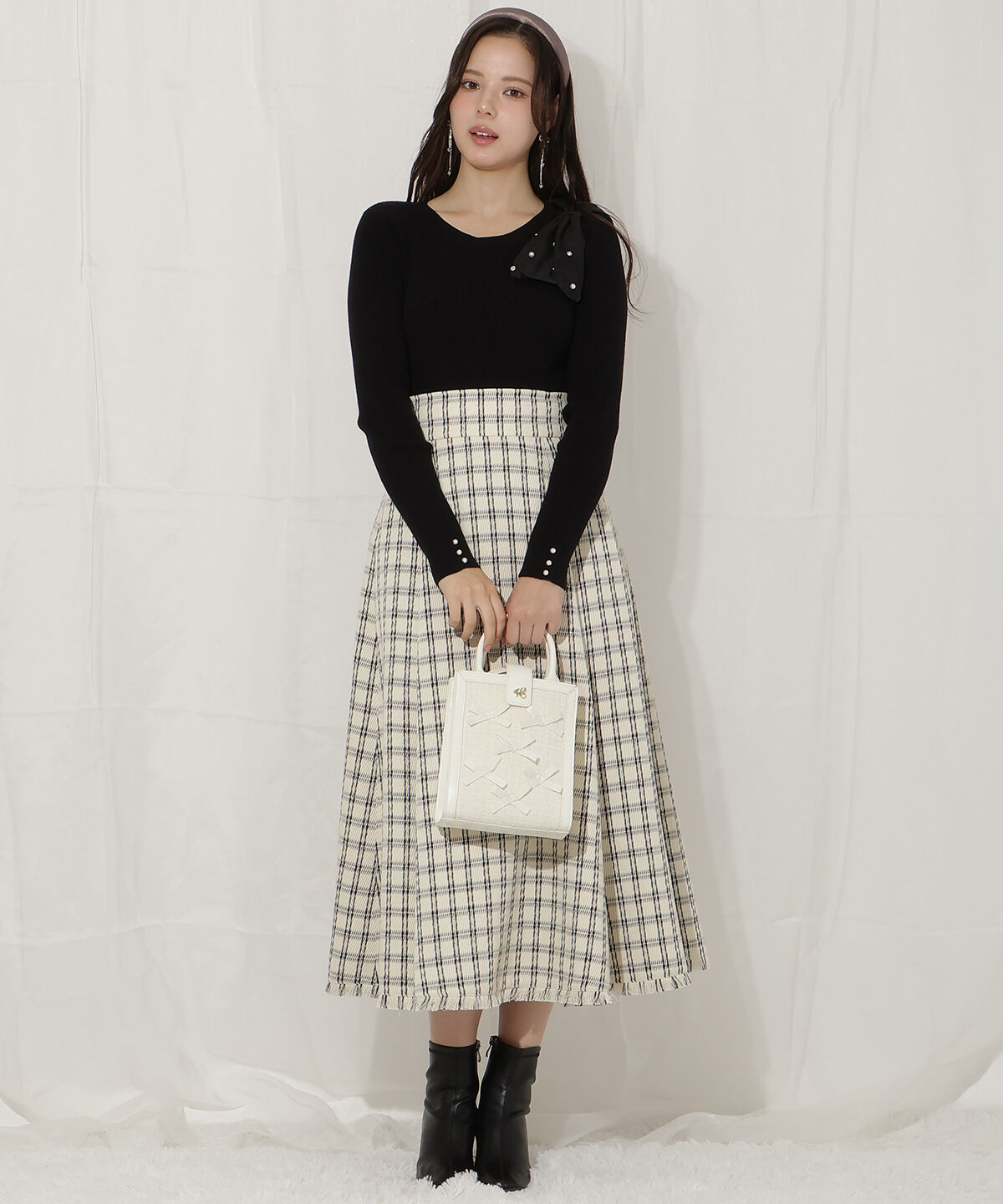 WILLSELECTION「ビジュー付きアシメリボンニット」|ニット・セーター|