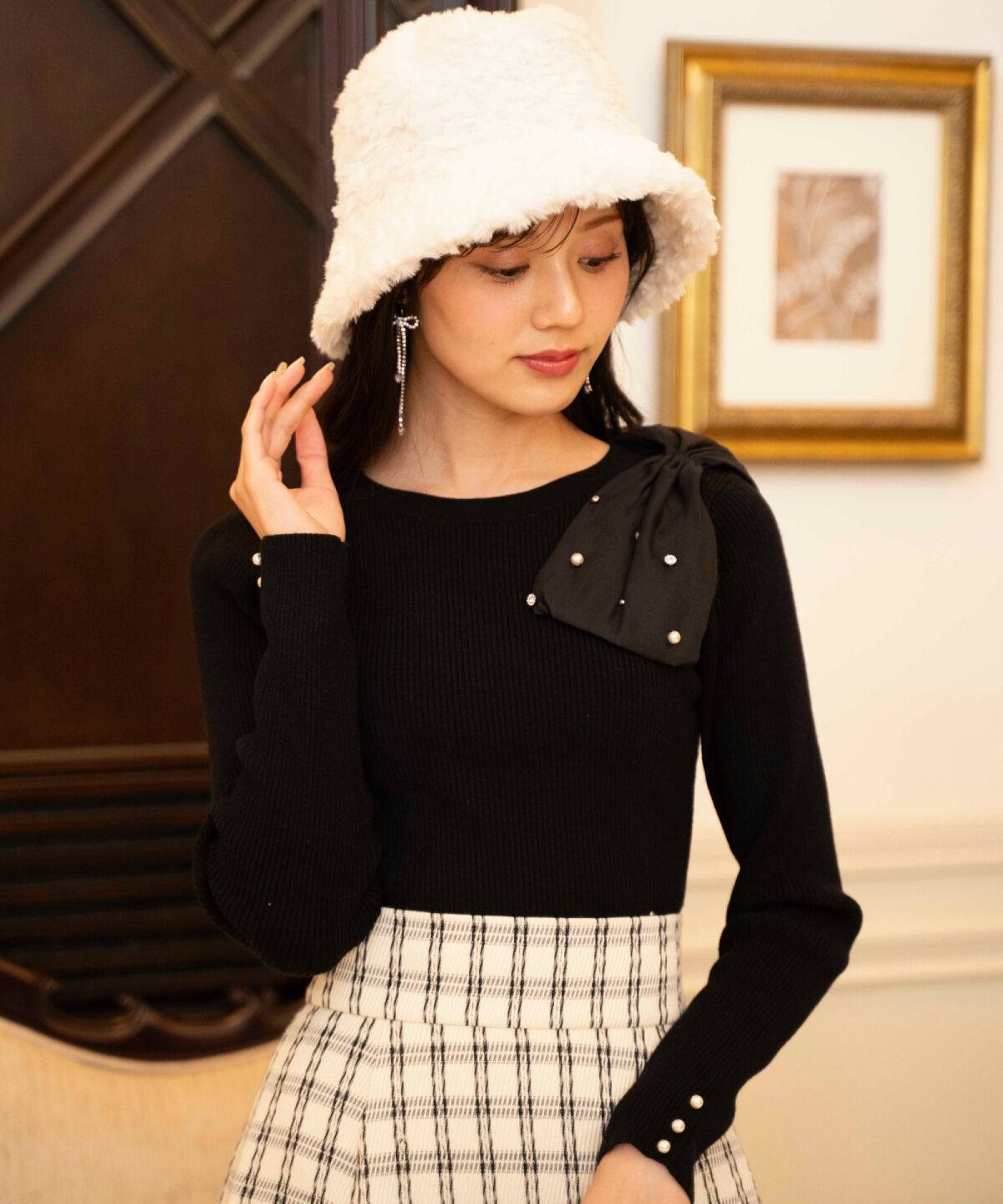 WILLSELECTION「ビジュー付きアシメリボンニット」|ニット・セーター|