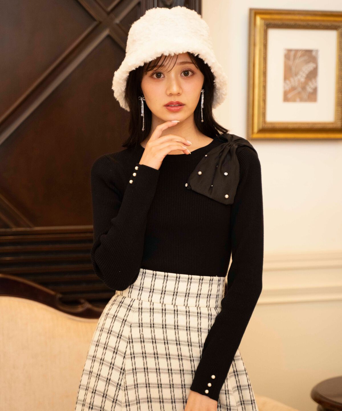 WILLSELECTION「ビジュー付きアシメリボンニット」|ニット・セーター|