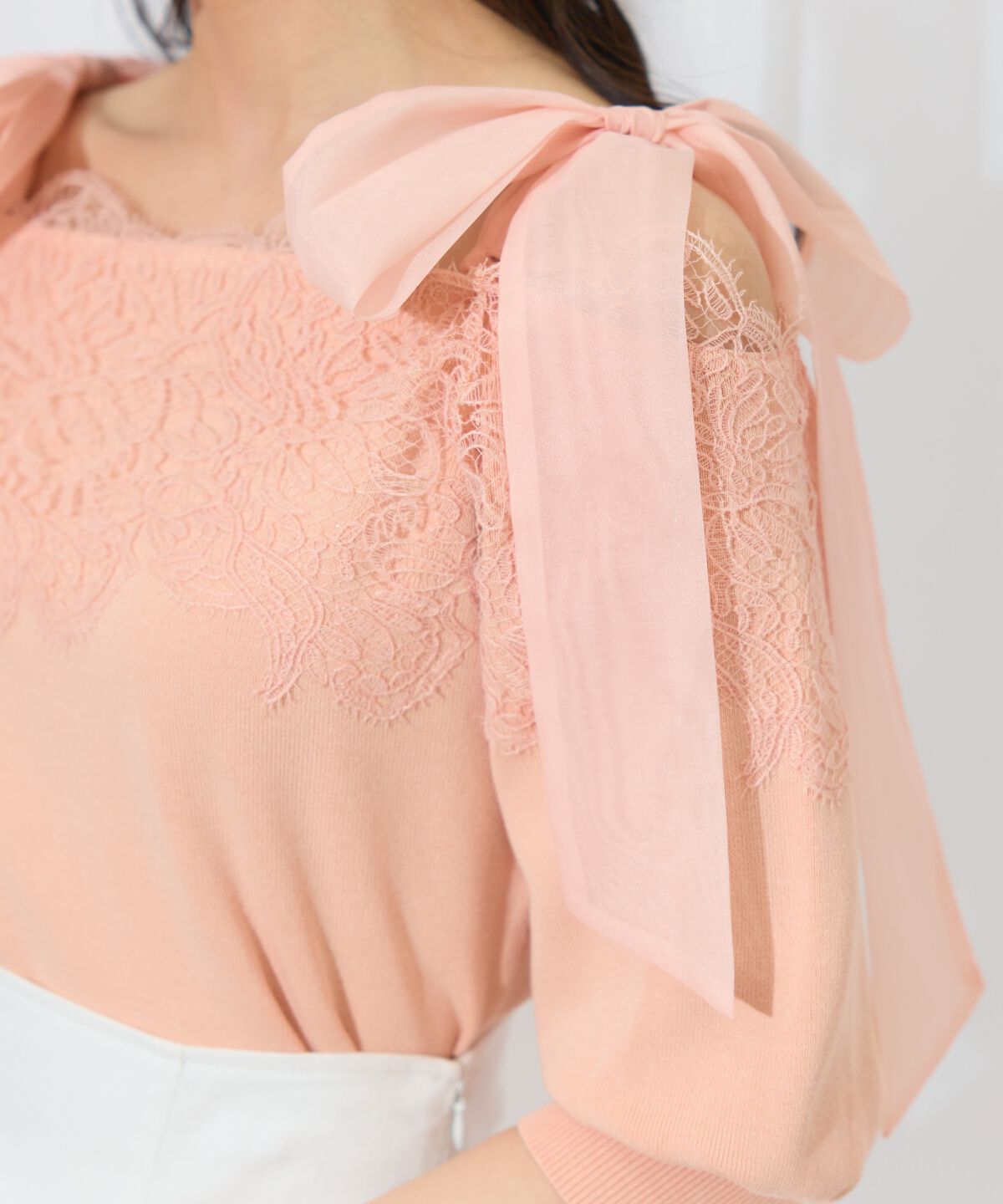 WILLSELECTION「レーストリミング肩リボンニット」|ニット・セーター|