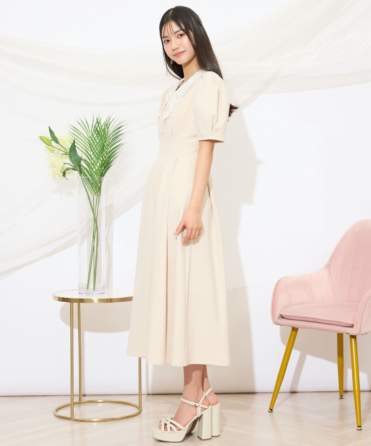 WILLSELECTION「タックウエストレース襟ワンピース」|ワンピース|