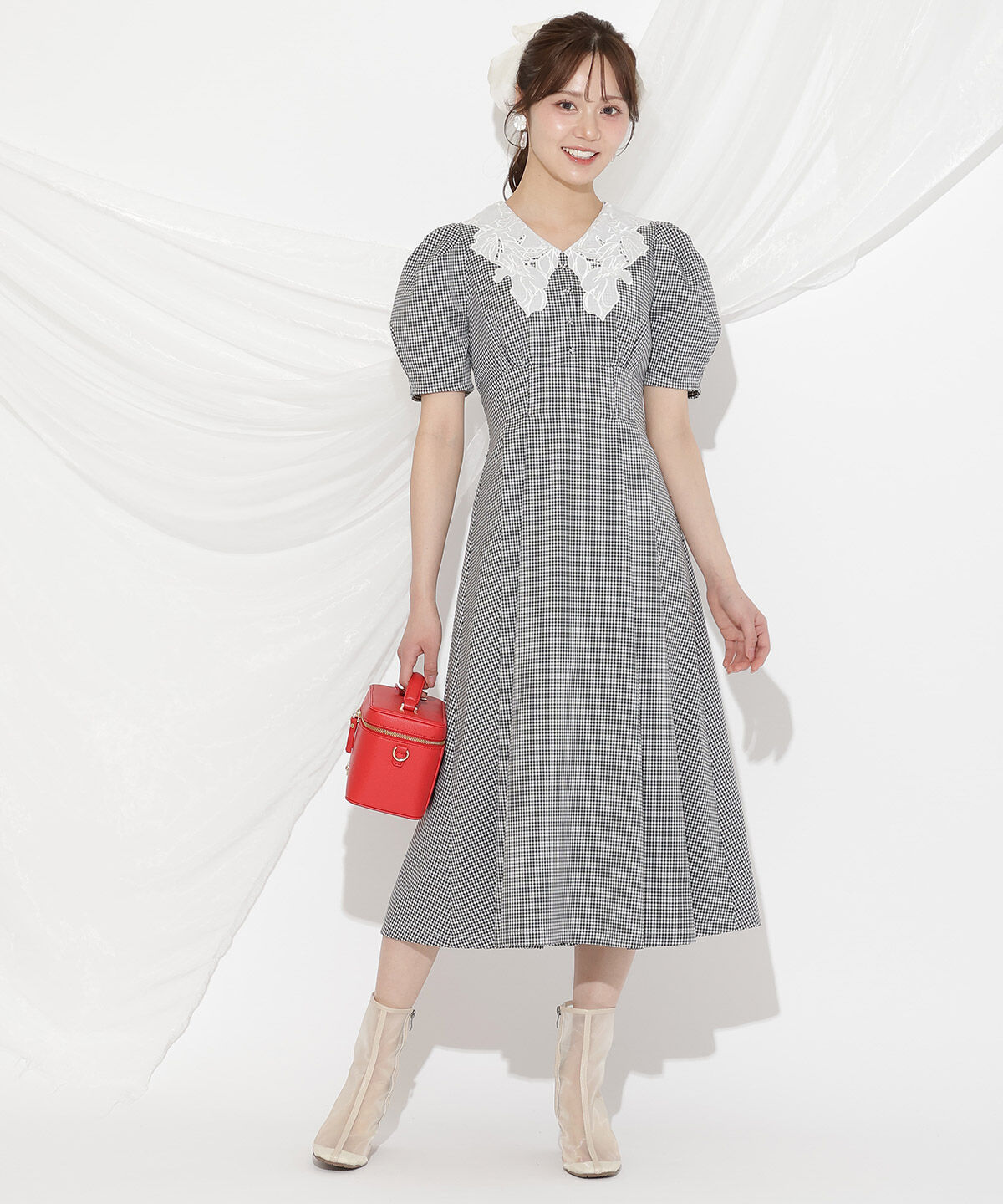 WILLSELECTION「タックウエストレース襟ワンピース」|ワンピース|