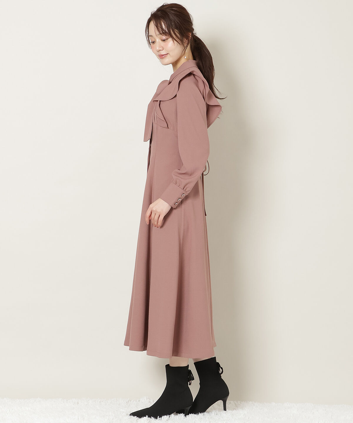 WILLSELECTION「リボンタイラッフルフレアワンピース」|ワンピース|