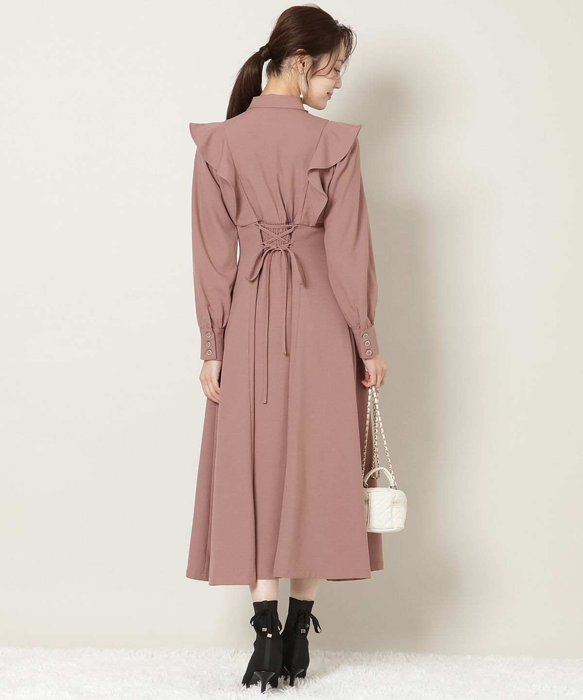 WILLSELECTION「リボンタイラッフルフレアワンピース」|ワンピース|