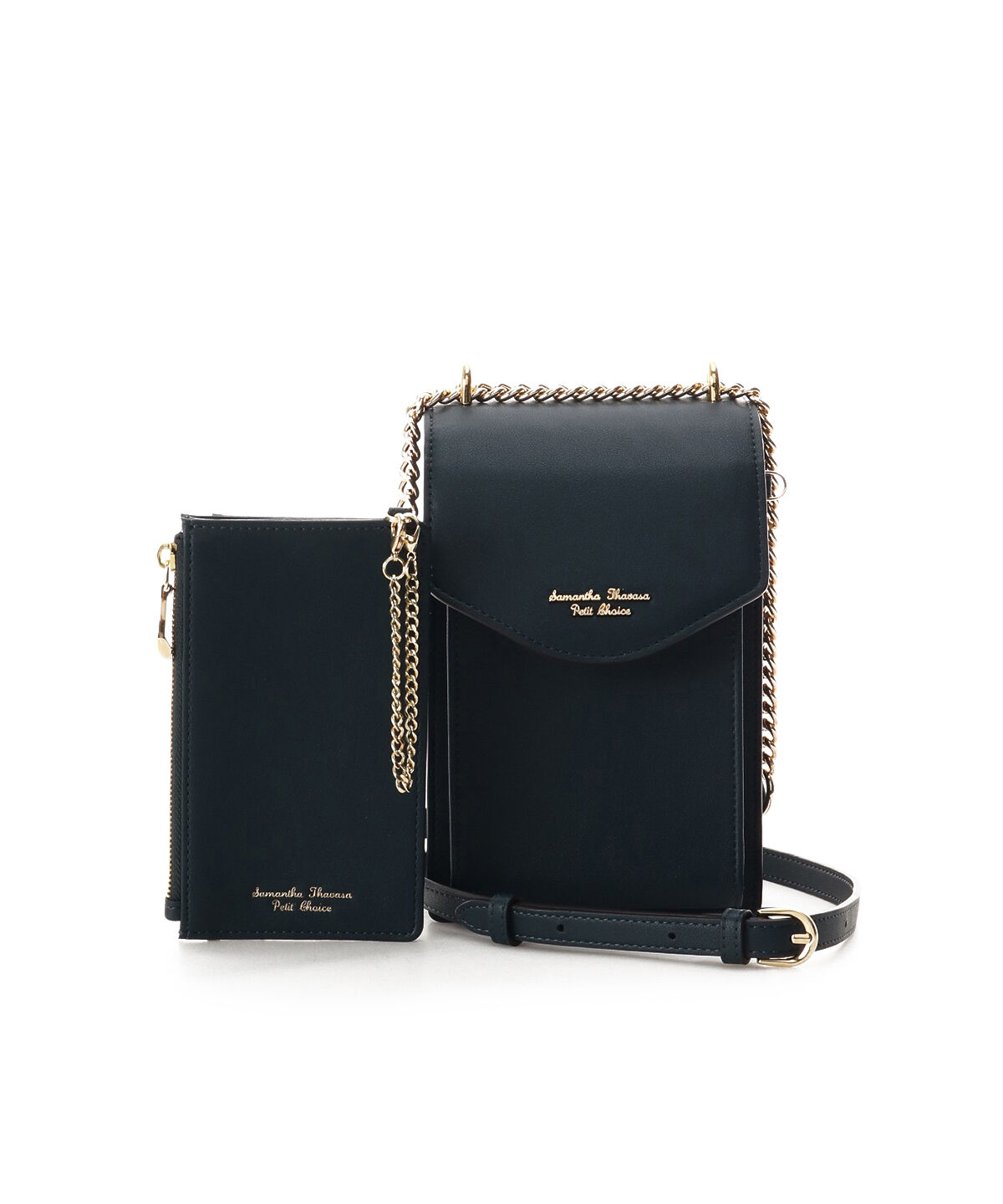 Samantha Thavasa Petit Choice「プリーツデザイン 財布付きスマホショルダー」|ショルダー・メッセンジャー|ﾀﾞｰｸｸﾞﾘｰﾝ