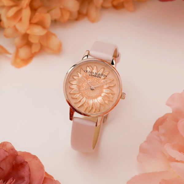 OLIVIA BURTON 「〈OLIVIA BURTON(ｵﾘﾋﾞｱﾊﾞｰﾄﾝ)〉3D ﾌﾗﾜｰ ﾐﾃﾞｨﾛｰｽﾞｺﾞｰﾙﾄﾞ ﾗｲﾄﾌﾞﾗｯｼｭ ﾚｻﾞｰ」|腕時計|ROSE GOLD