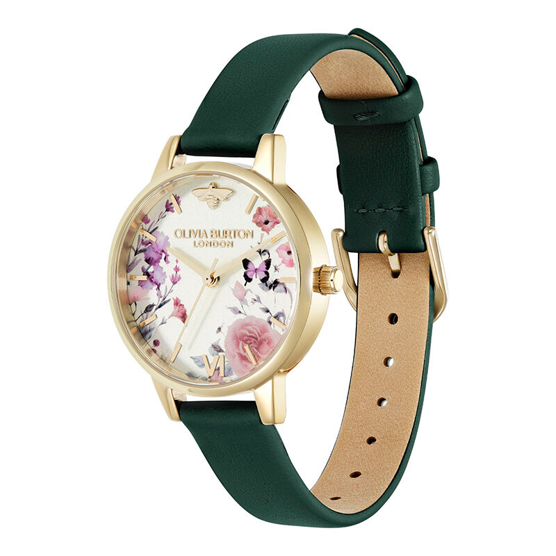 OLIVIA BURTON 「〈OLIVIA BURTON(ｵﾘﾋﾞｱﾊﾞｰﾄﾝ)〉ｼｸﾞﾈﾁｬｰ 30mm ｲﾗｽﾄﾚｲﾃｯﾄﾞ ﾌﾛｰﾗﾙﾌｫﾚｽﾄｸﾞﾘｰﾝ ﾚｻﾞｰ」|腕時計|